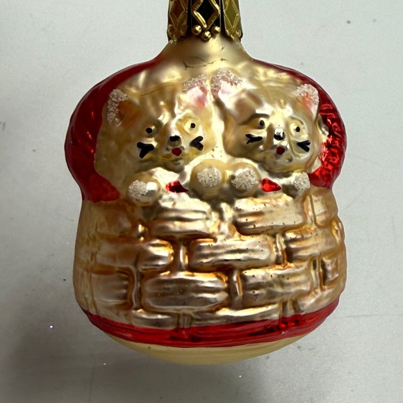 Vintage Glass Christmas Ornament Kittens Brick Wall‎ West Germany 1950s Cats